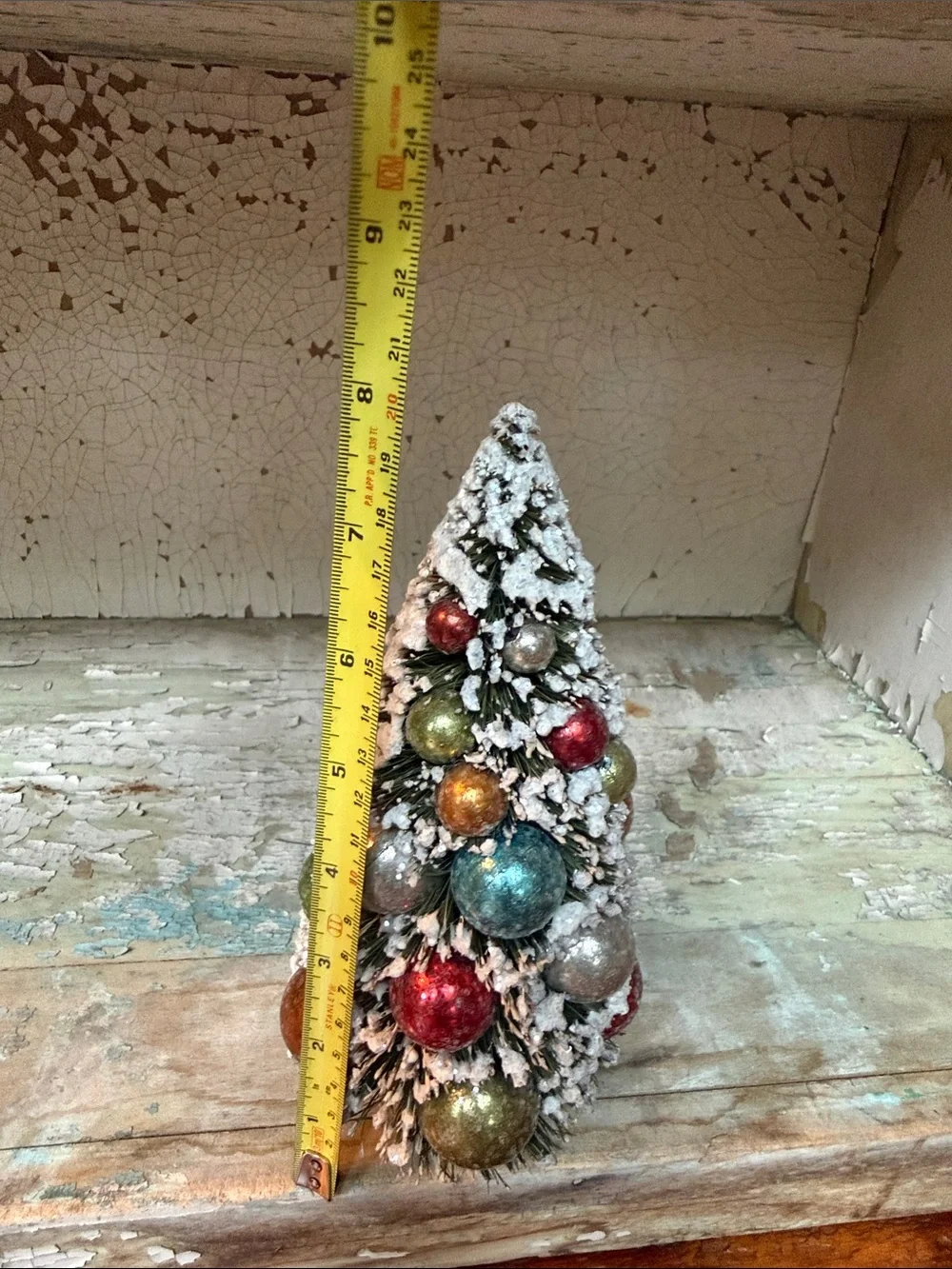🎄 Retro Flocked Mini Holiday Tree with Red, Blue, Gold and Silver Ornaments